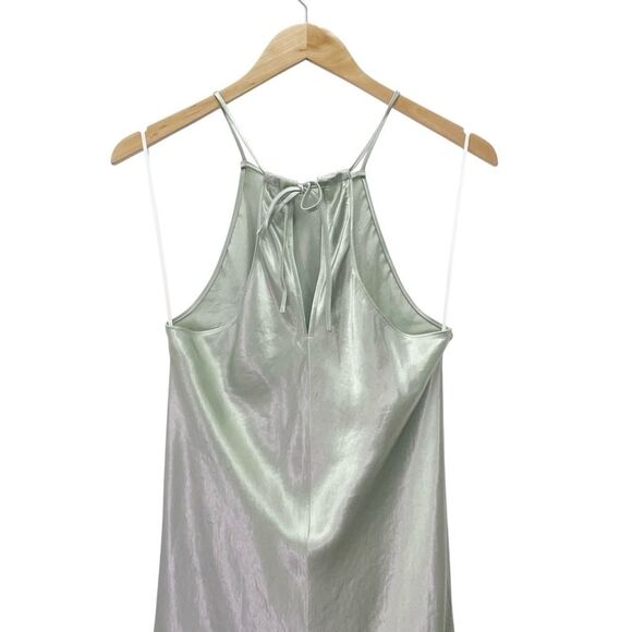 Babaton Lato Halter Mini Slip Dress Silver Sage Green Satin Bias Cut Size Small - Picture 7 of 14